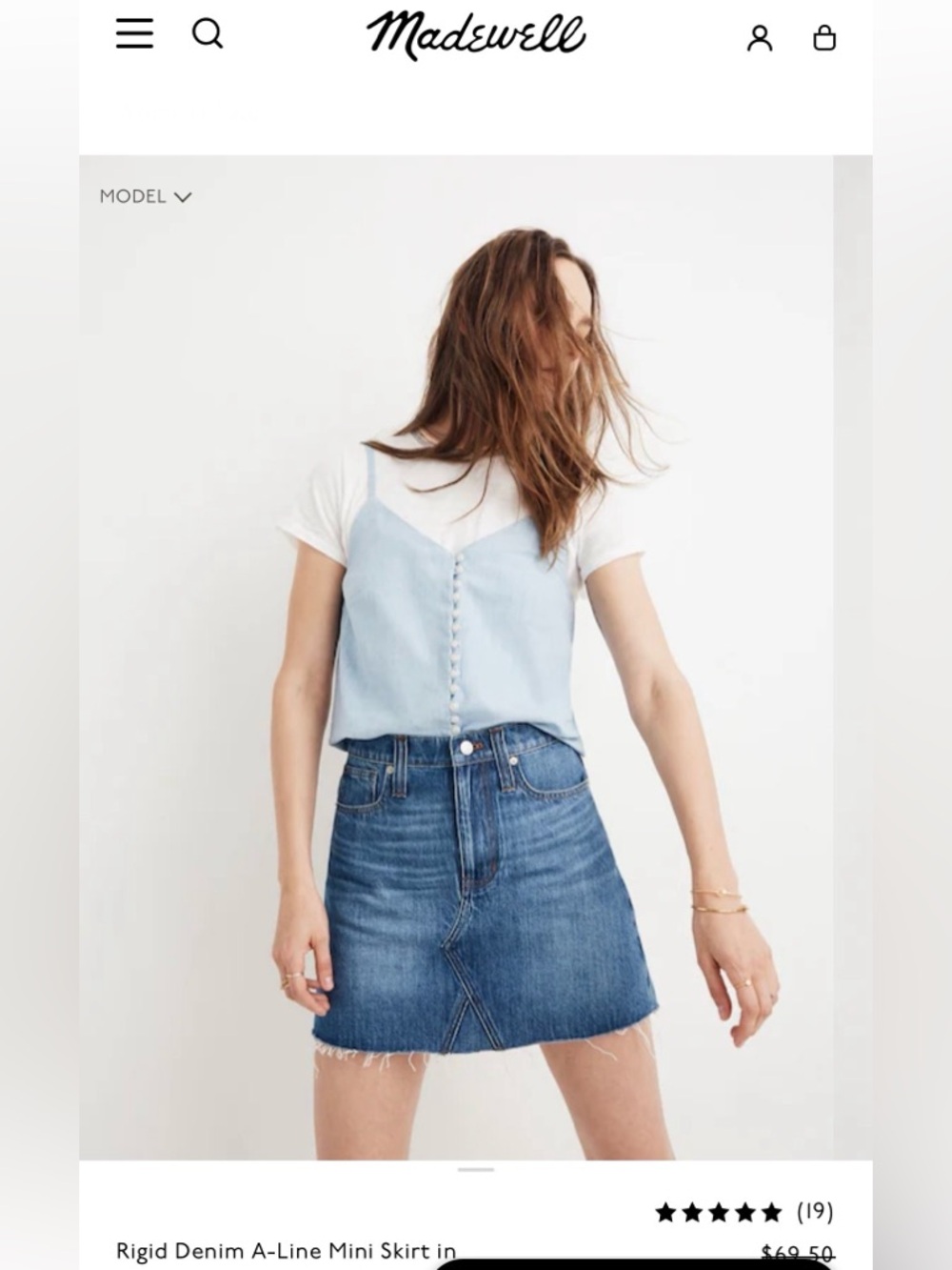 Madewell Light Blue Denim A-Line Mini Skirt